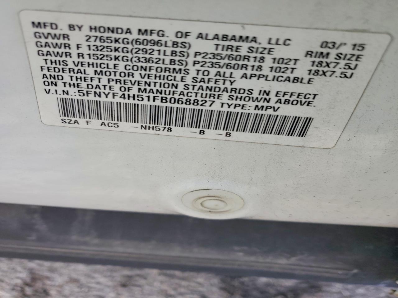 2015 HONDA PILOT EXL photo 13