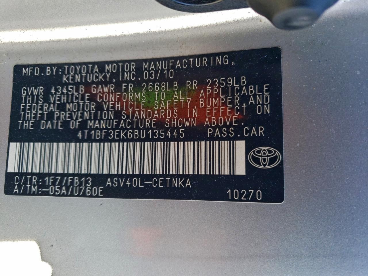 2011 TOYOTA CAMRY BASE photo 12