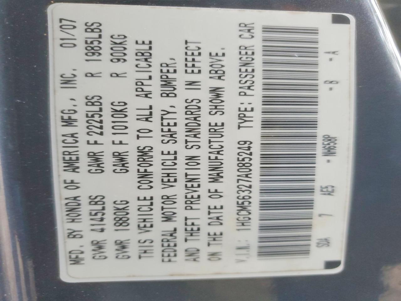 2007 HONDA ACCORD SE photo 13