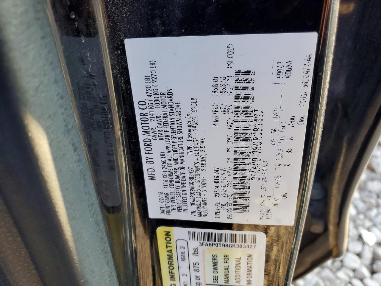 2016 FORD FUSION SE photo 12
