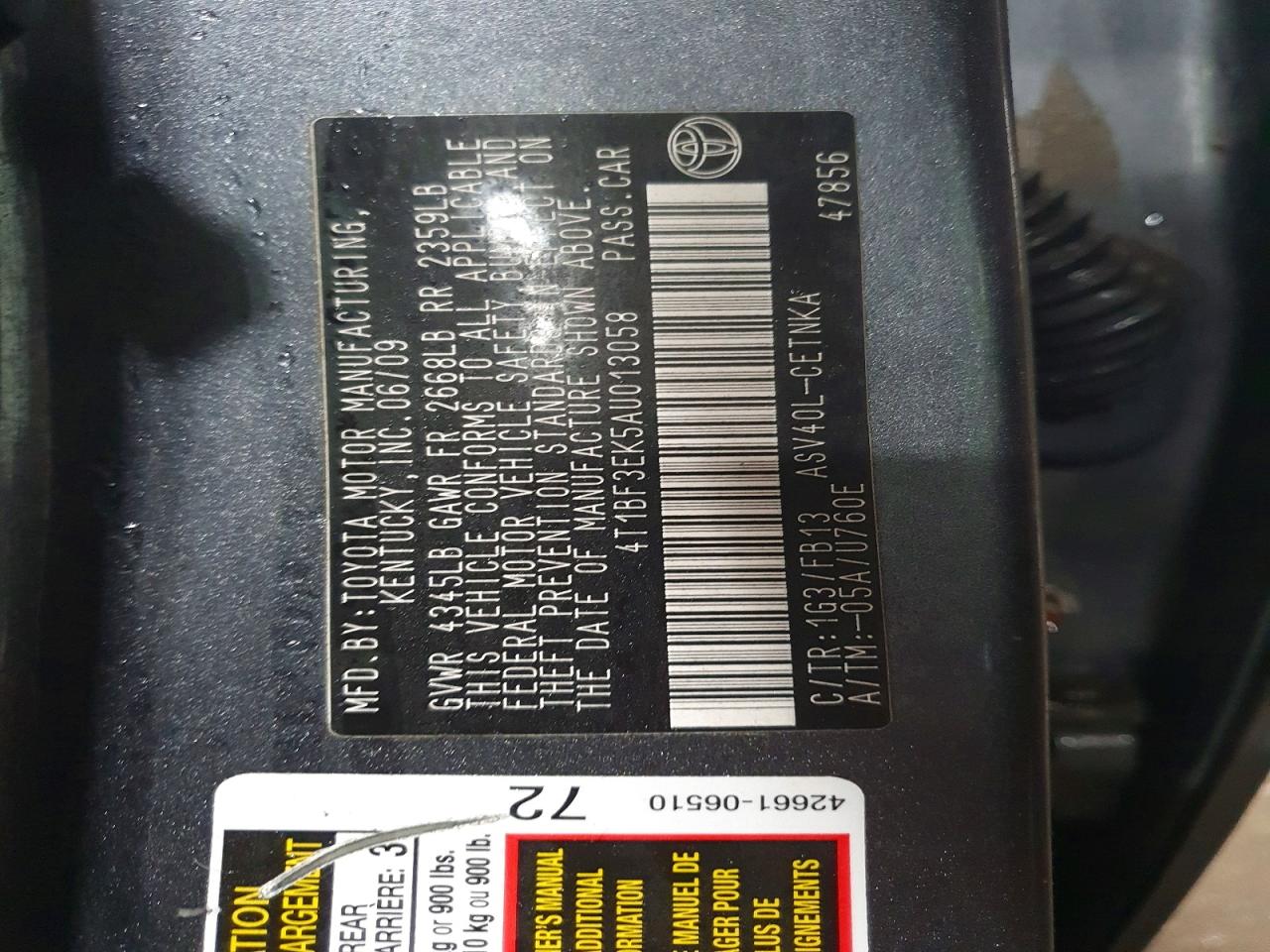 2010 TOYOTA CAMRY BASE photo 12