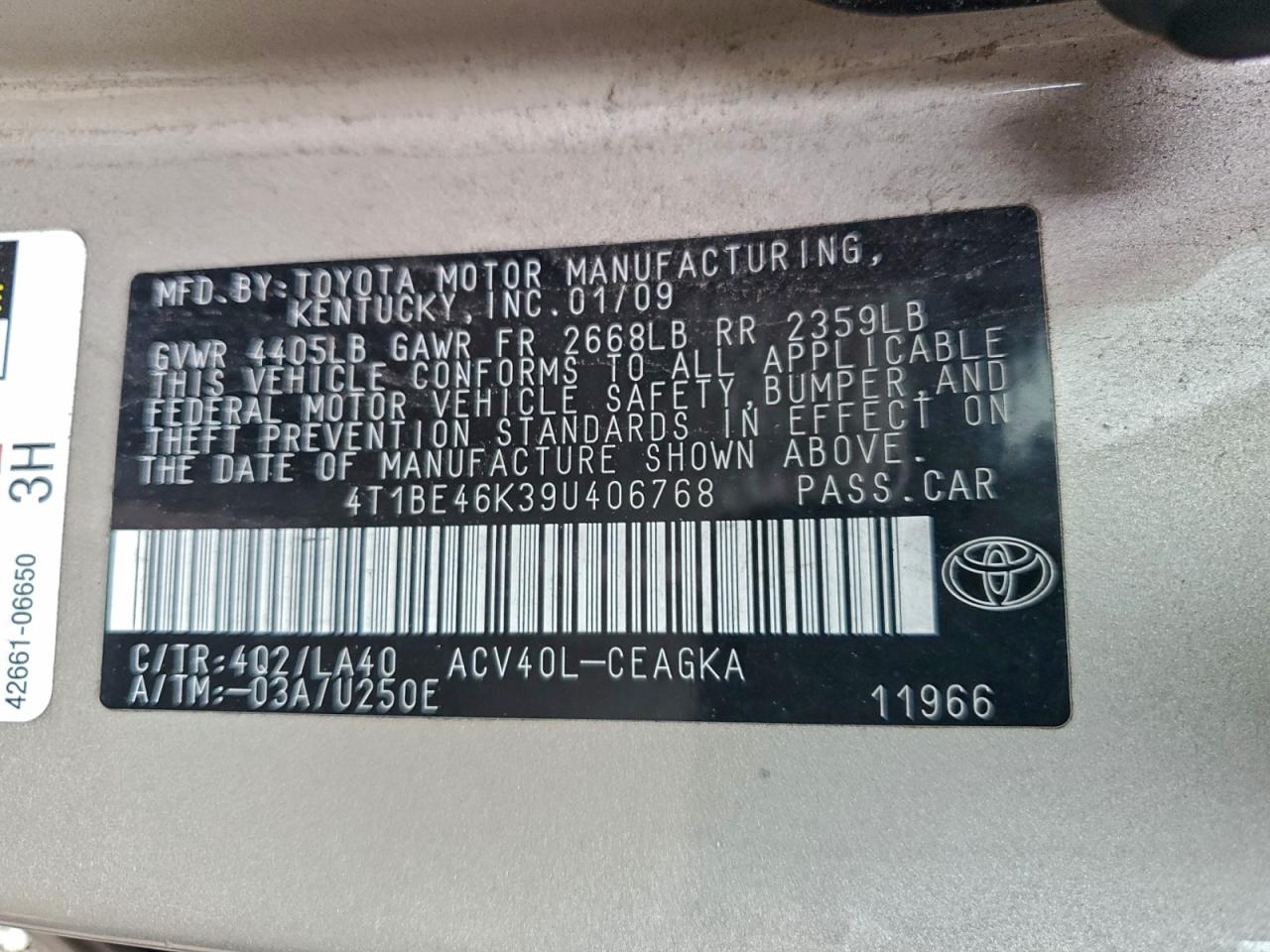 2009 TOYOTA CAMRY BASE photo 12