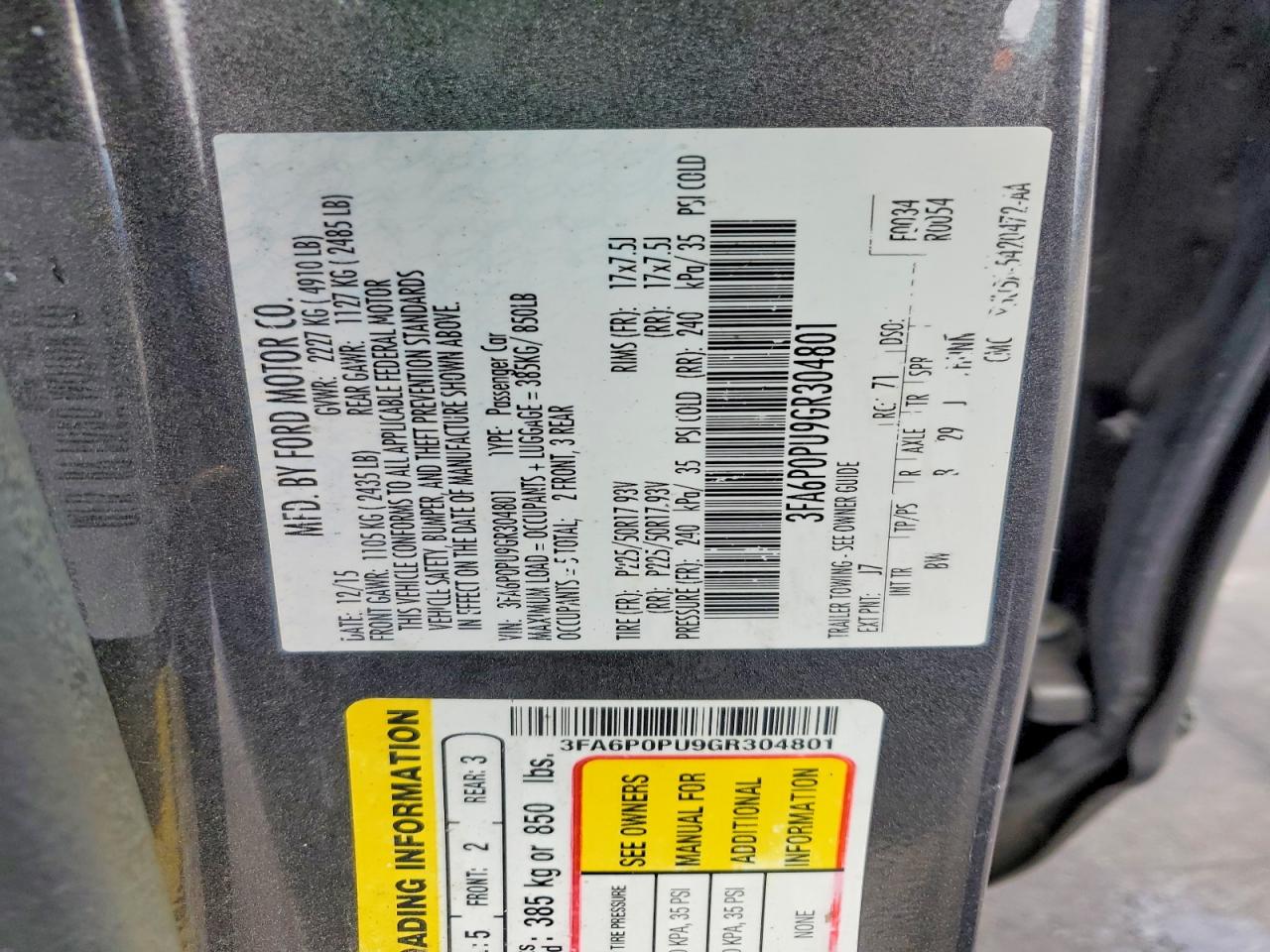 2016 FORD FUSION SE PHEV photo 12