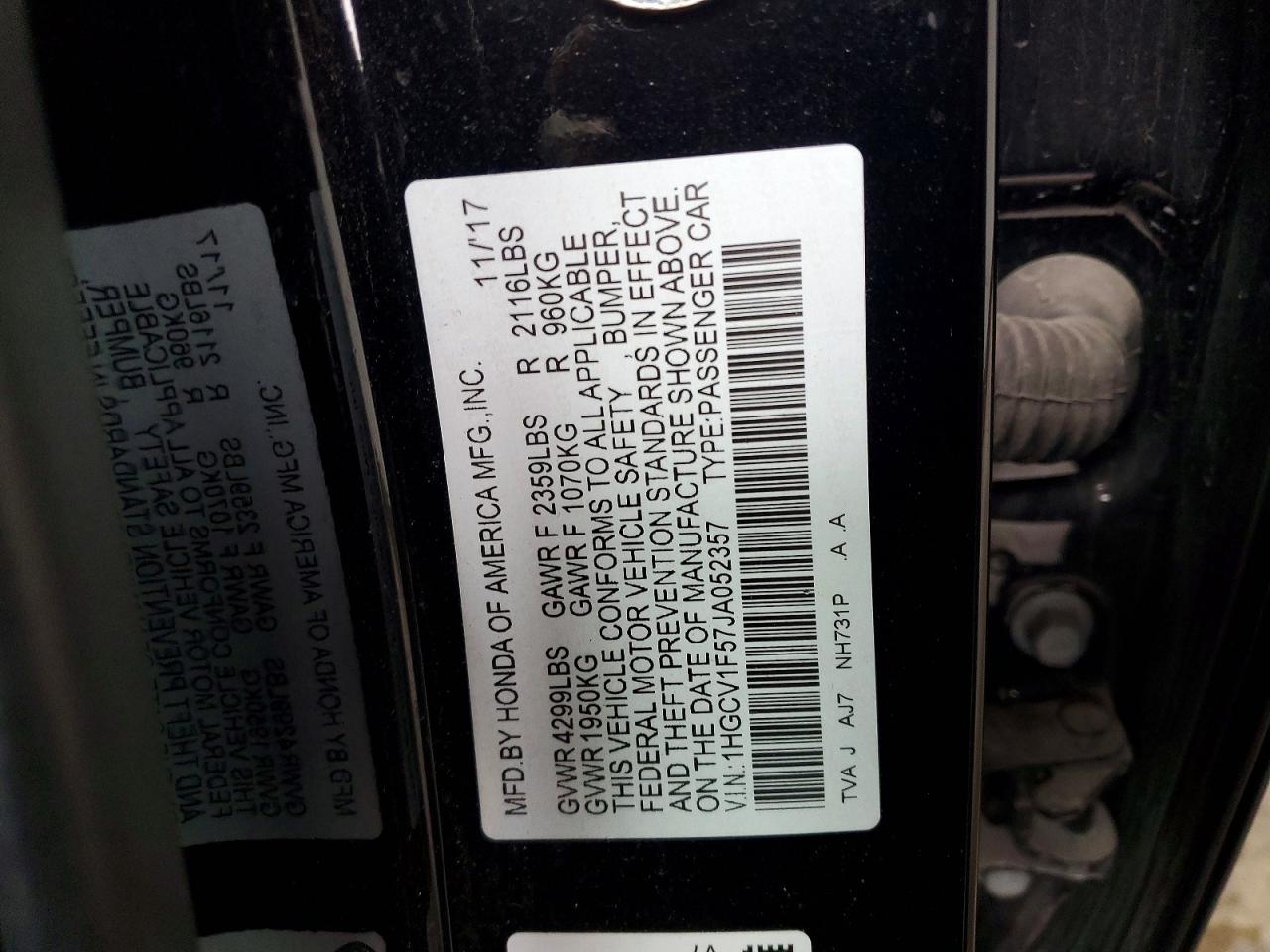 2018 HONDA ACCORD EXL photo 12