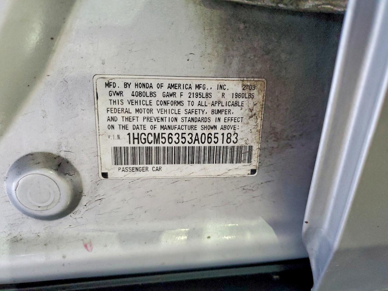 2003 HONDA ACCORD LX photo 12