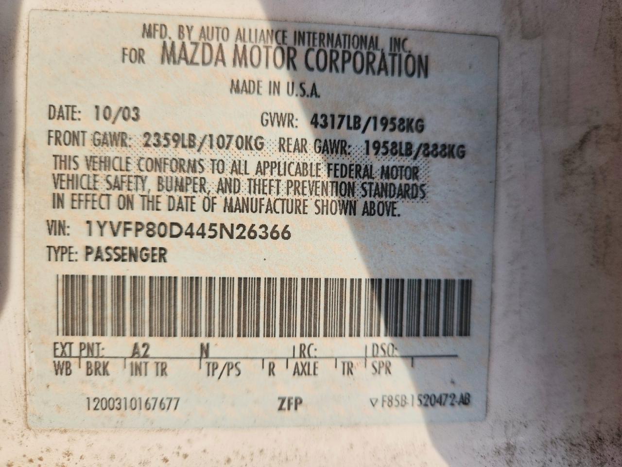 2004 MAZDA 6 S photo 12