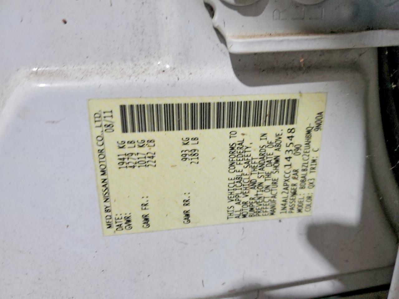 2012 NISSAN ALTIMA BASE photo 12