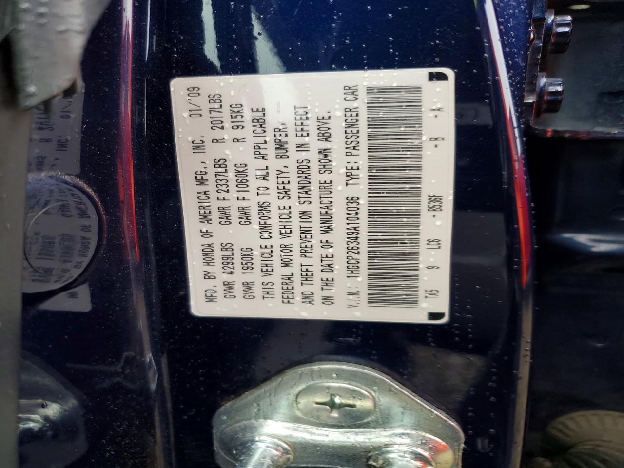 2009 HONDA ACCORD LX photo 12