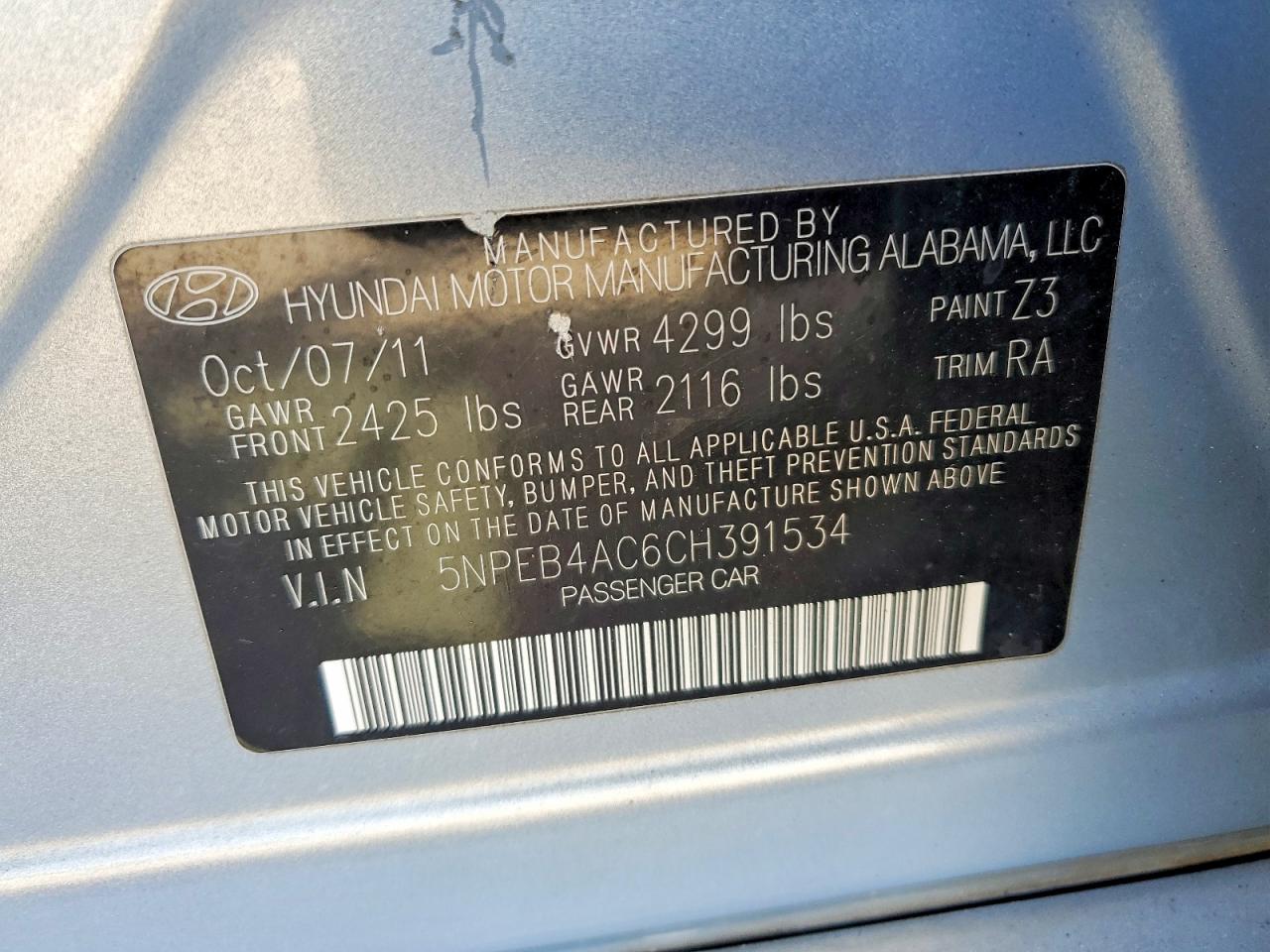 2012 HYUNDAI SONATA GLS photo 12