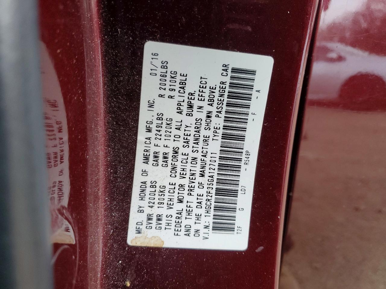 2016 HONDA ACCORD LX photo 12