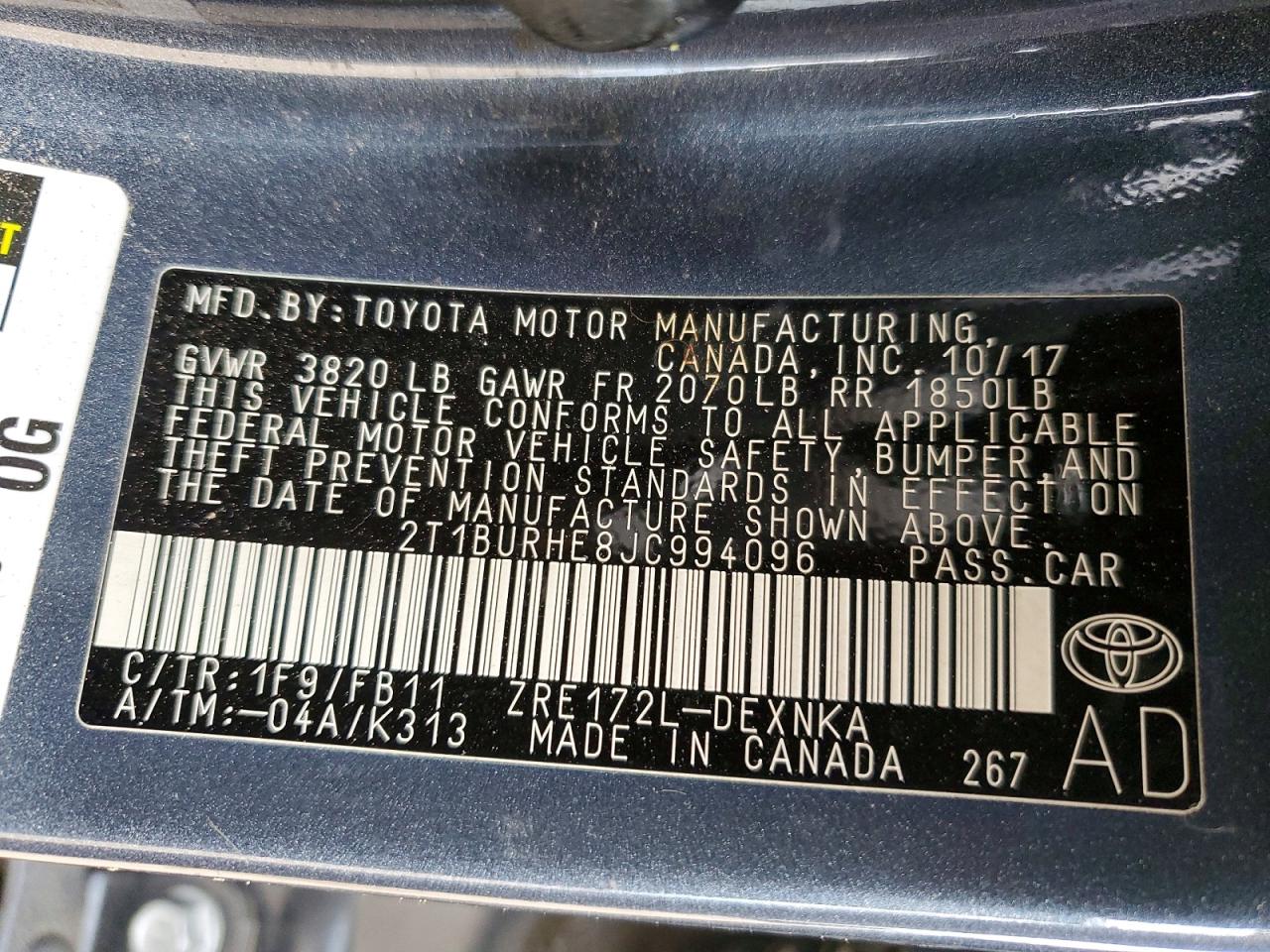 2018 TOYOTA COROLLA L photo 12