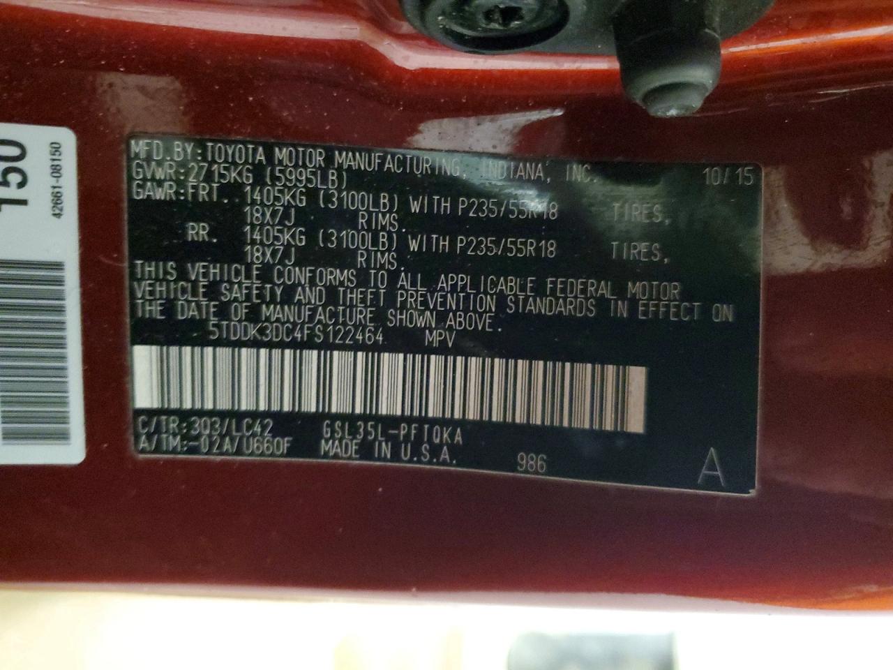 2015 TOYOTA SIENNA XLE photo 13