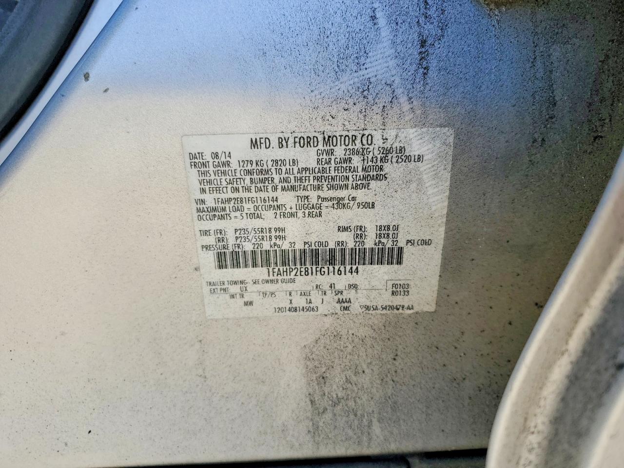 2015 FORD TAURUS SEL photo 12