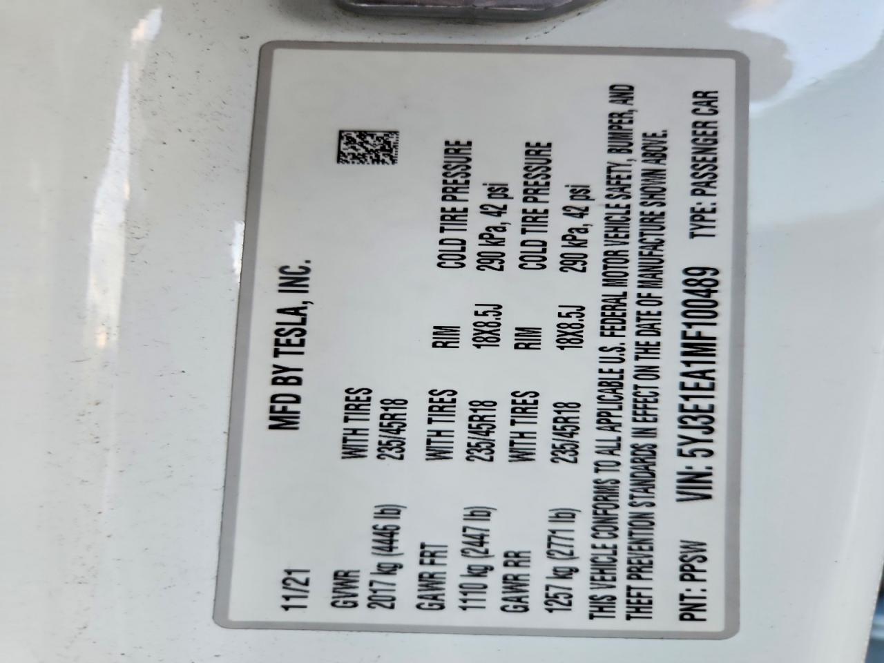 2021 TESLA MODEL 3 photo 12