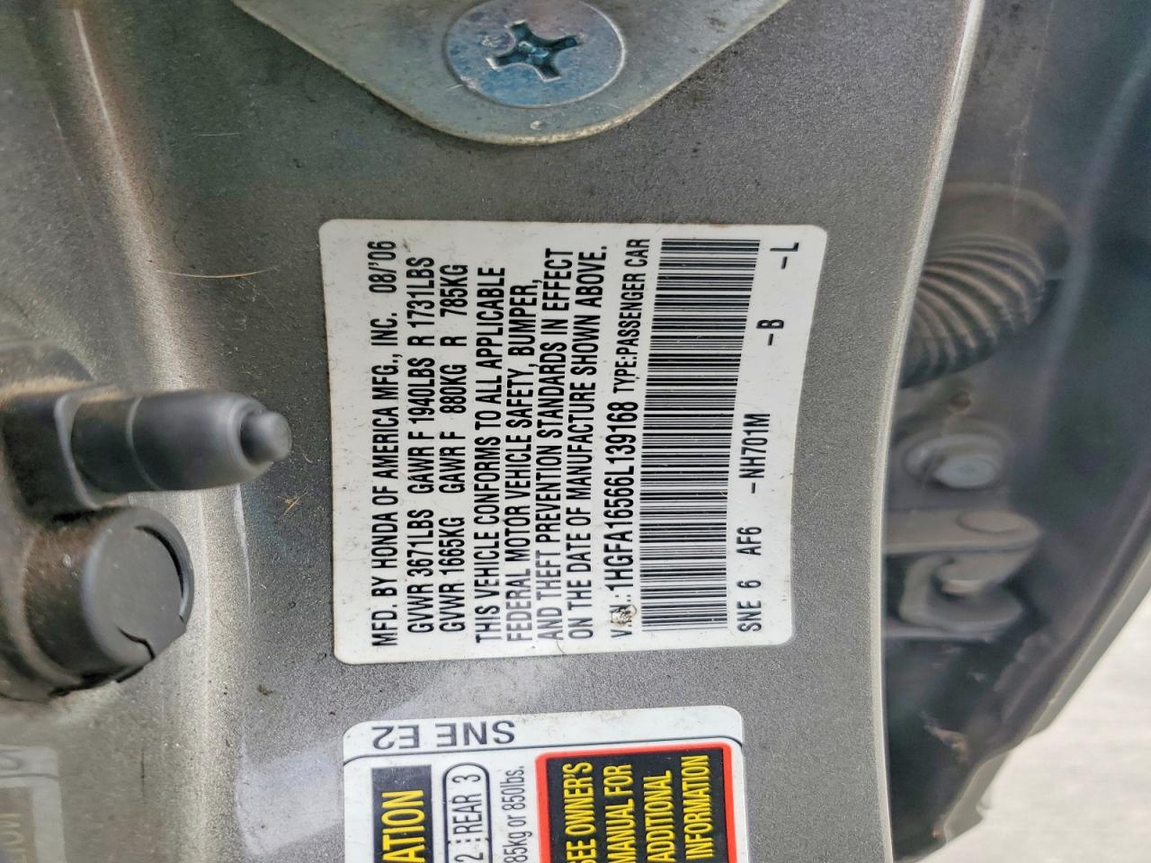 2006 HONDA CIVIC LX photo 12