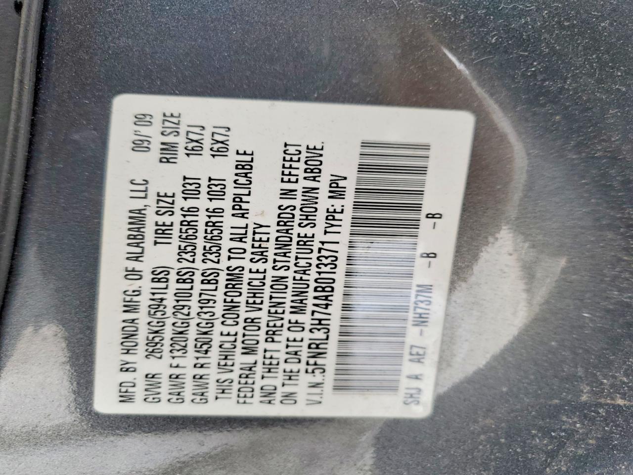 2010 HONDA ODYSSEY EXL photo 13