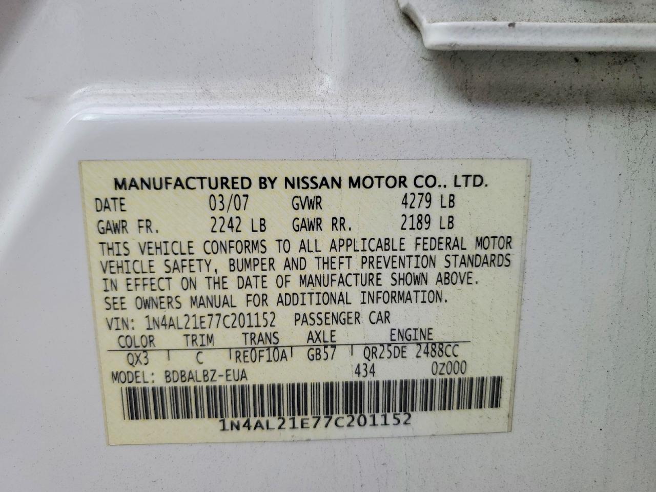 2007 NISSAN ALTIMA 2.5 photo 12