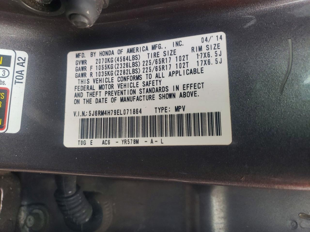 2014 HONDA CR-V EXL photo 13
