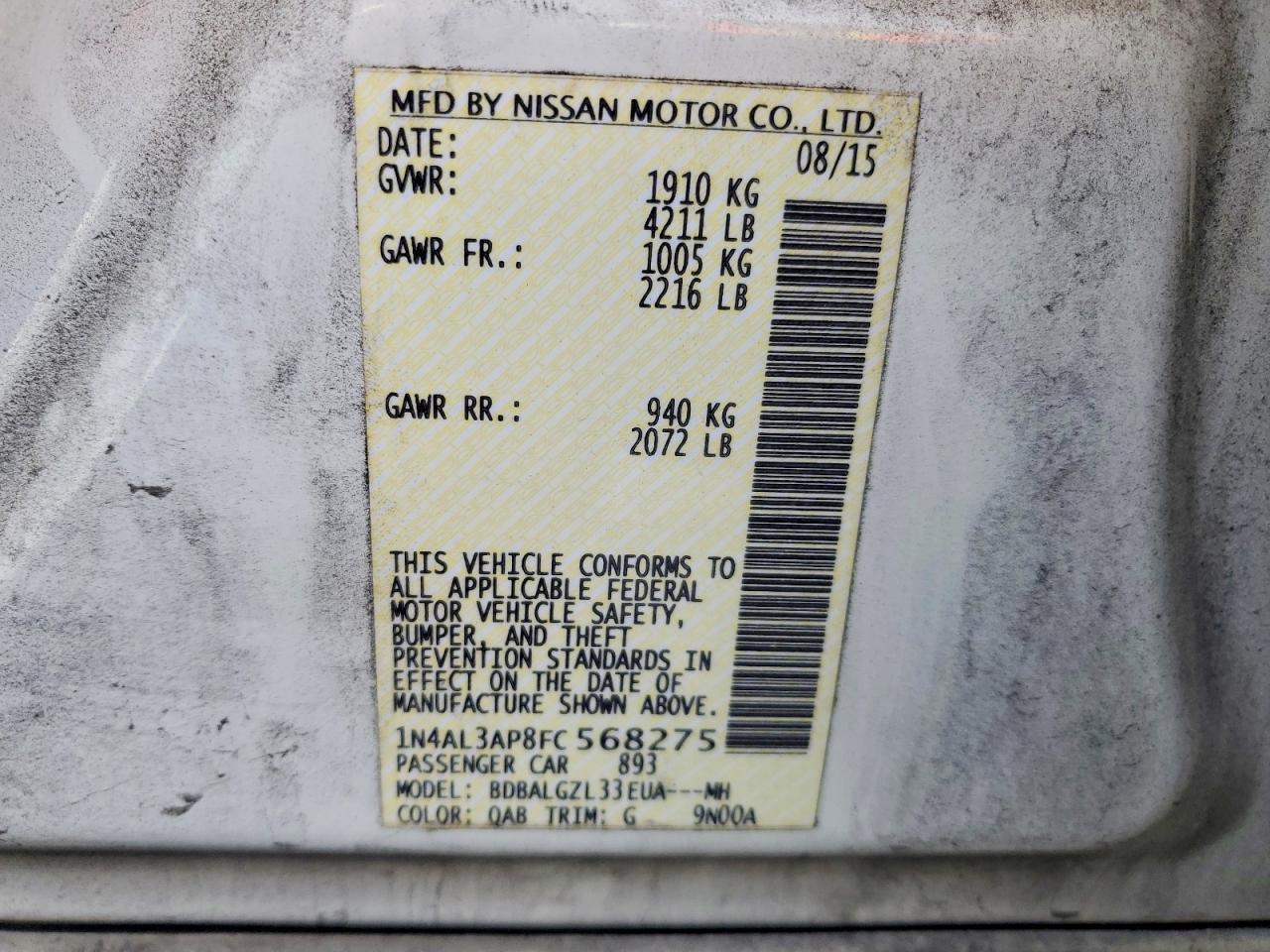 2015 NISSAN ALTIMA 2.5 photo 12