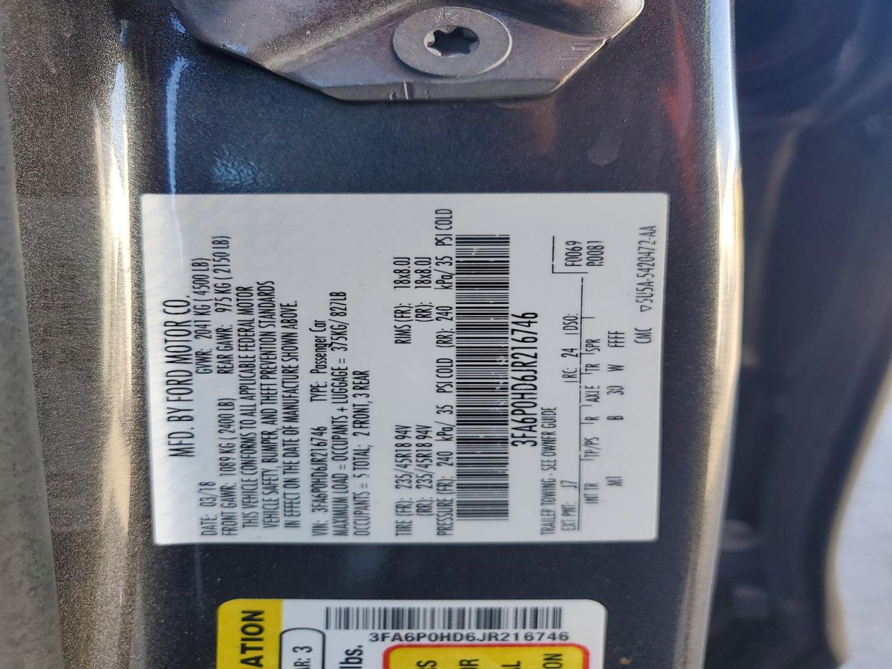 2018 FORD FUSION SE photo 12