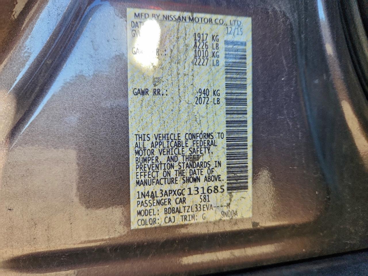 2016 NISSAN ALTIMA 2.5 photo 13