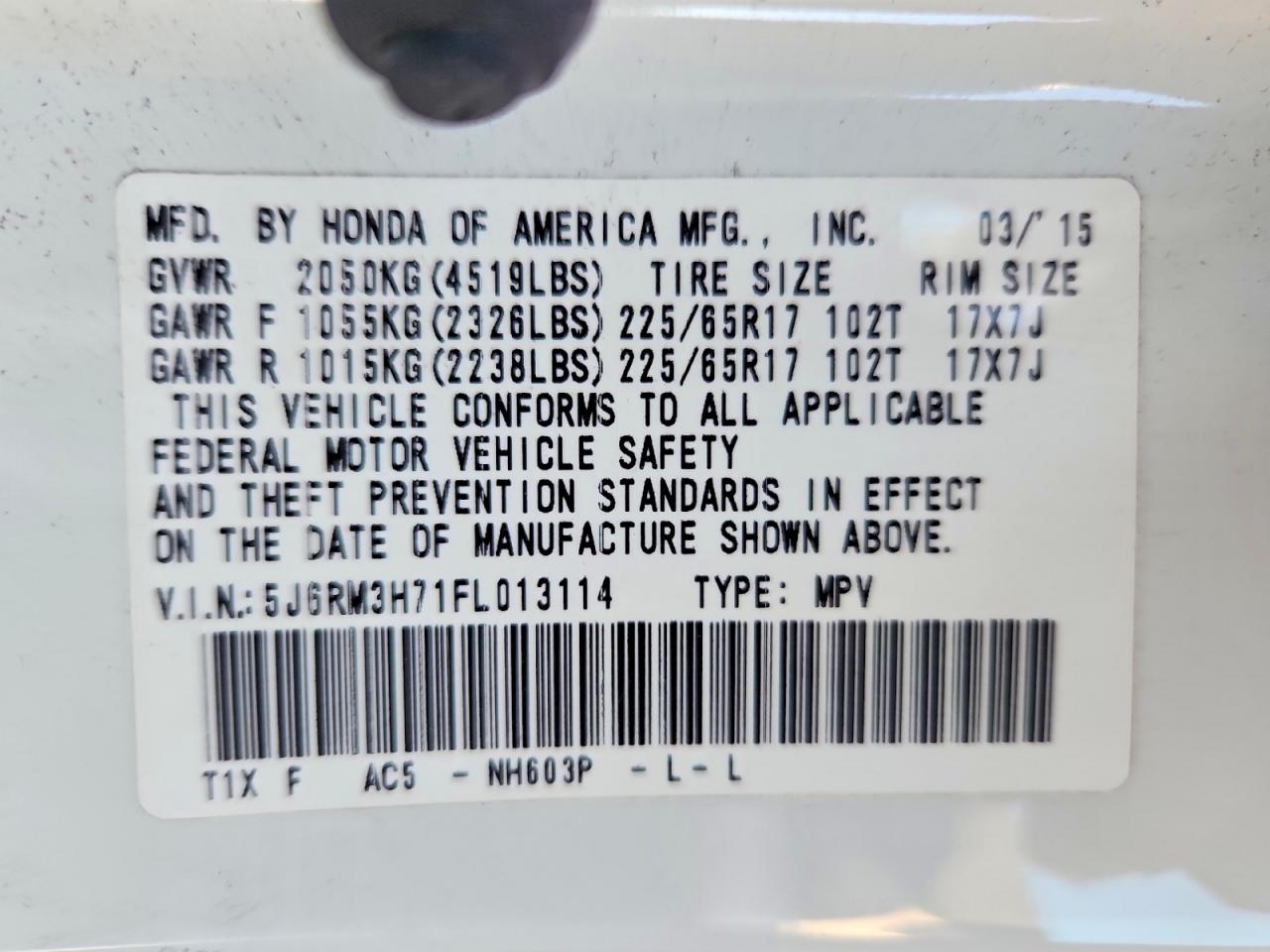 2015 HONDA CR-V EXL photo 14