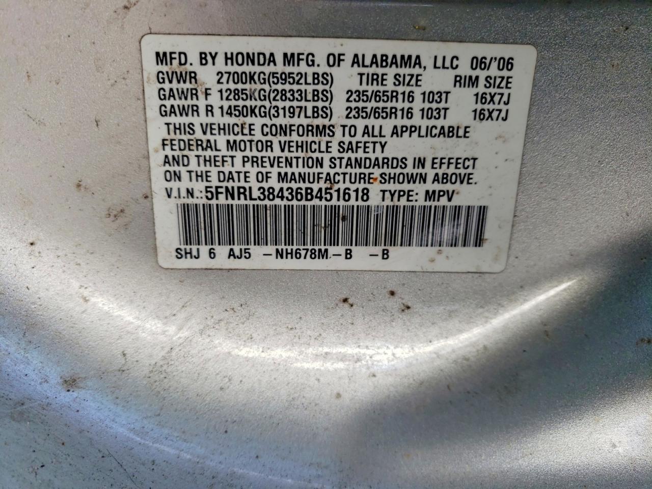 2006 HONDA ODYSSEY EX photo 13