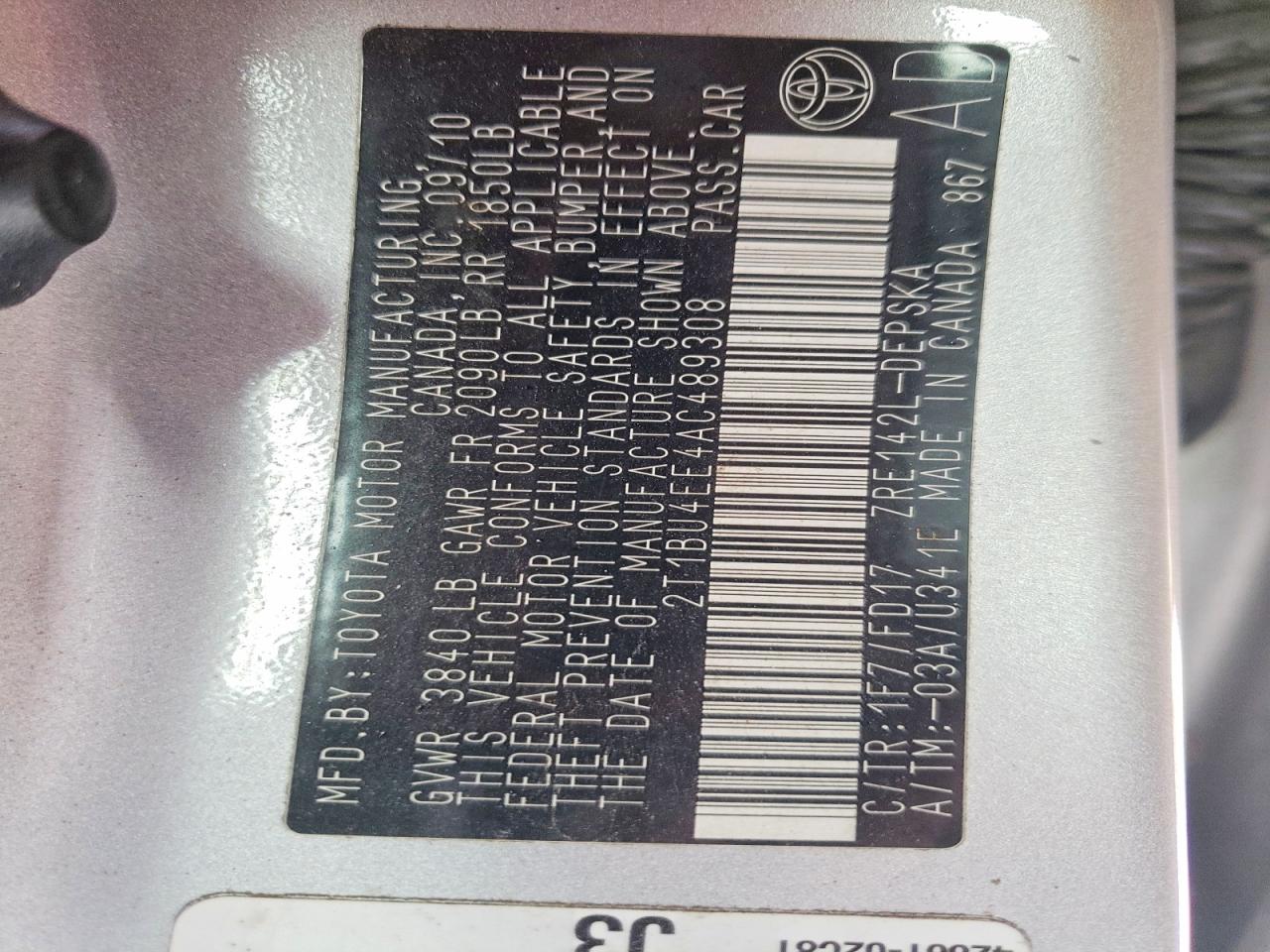 2010 TOYOTA COROLLA BASE photo 12