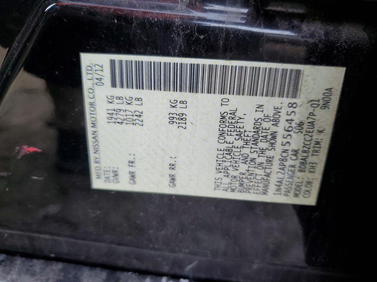 2012 NISSAN ALTIMA BASE photo 12