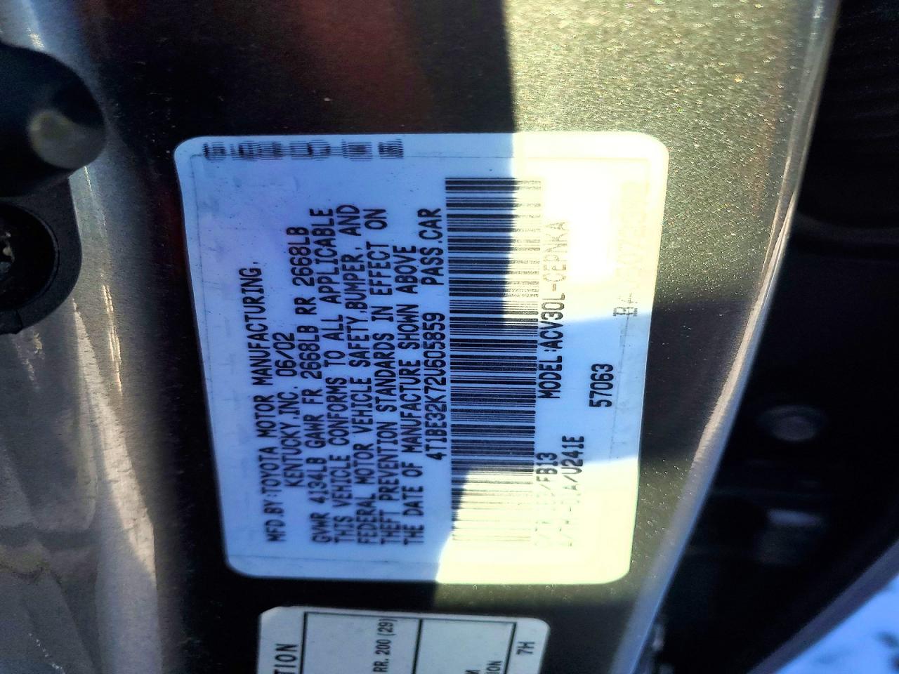 2002 TOYOTA CAMRY LE photo 12
