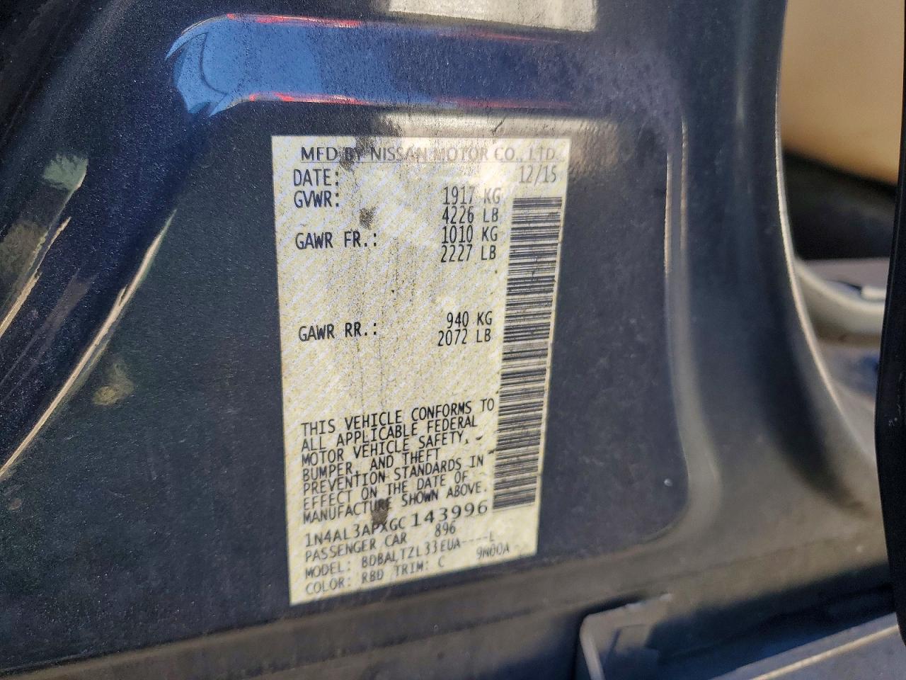 2016 NISSAN ALTIMA 2.5 photo 12