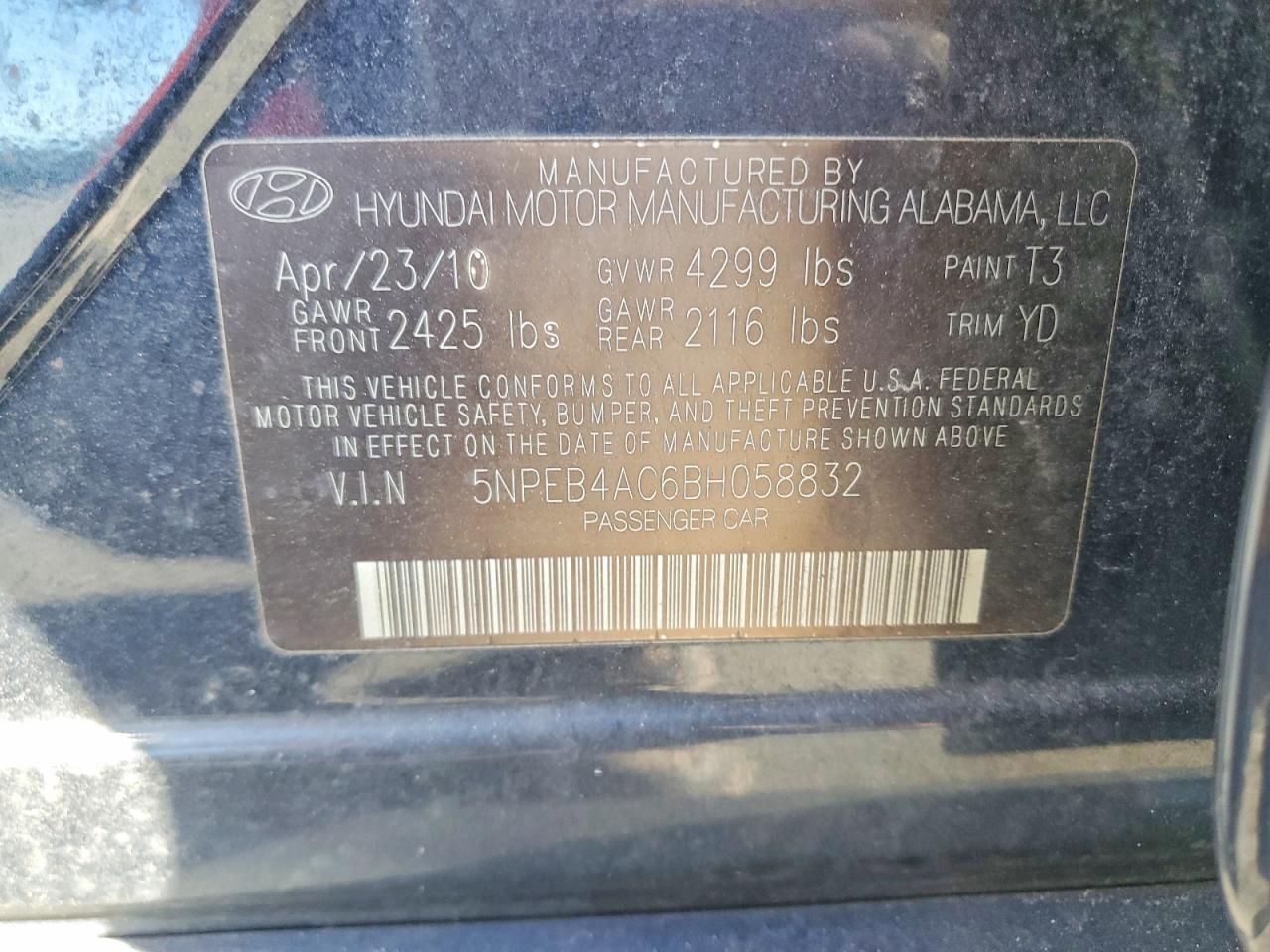 2011 HYUNDAI SONATA GLS photo 13
