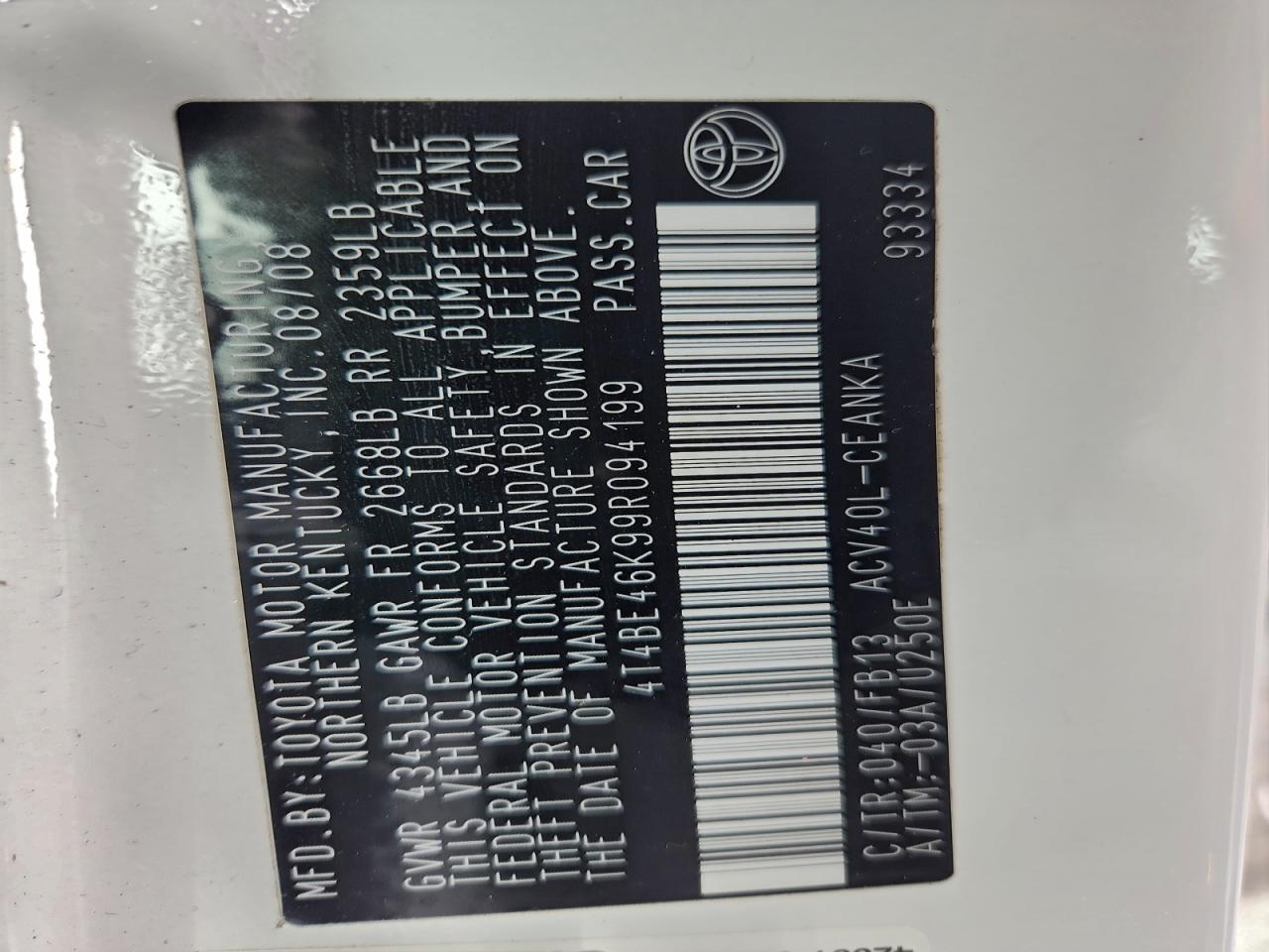 2009 TOYOTA CAMRY BASE photo 12