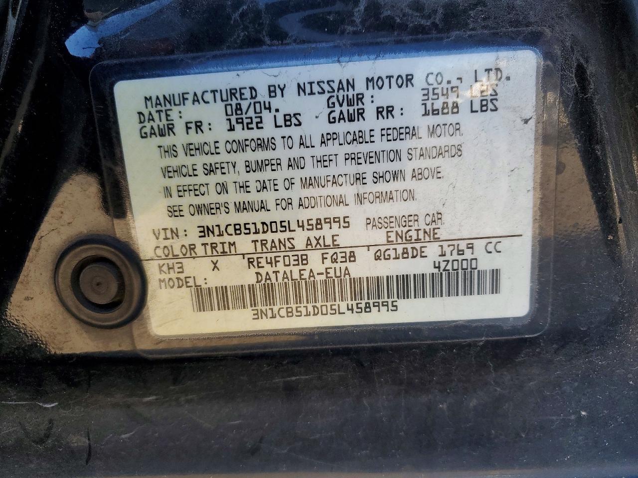 2005 NISSAN SENTRA 1.8 photo 12