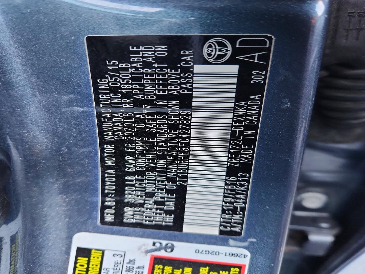 2015 TOYOTA COROLLA L photo 12