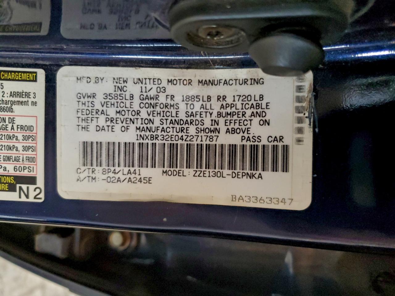 2004 TOYOTA COROLLA CE photo 12