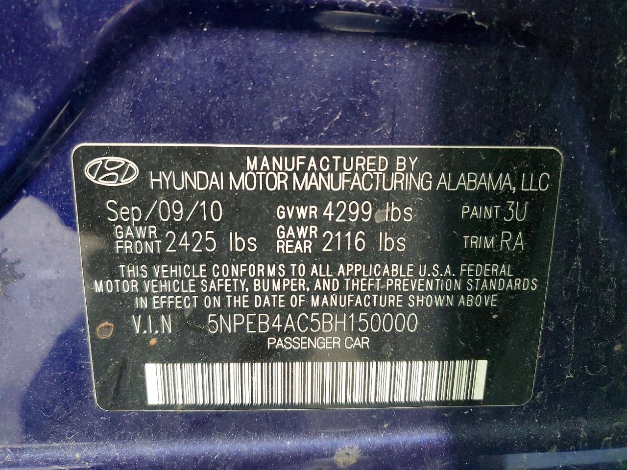 2011 HYUNDAI SONATA GLS photo 12