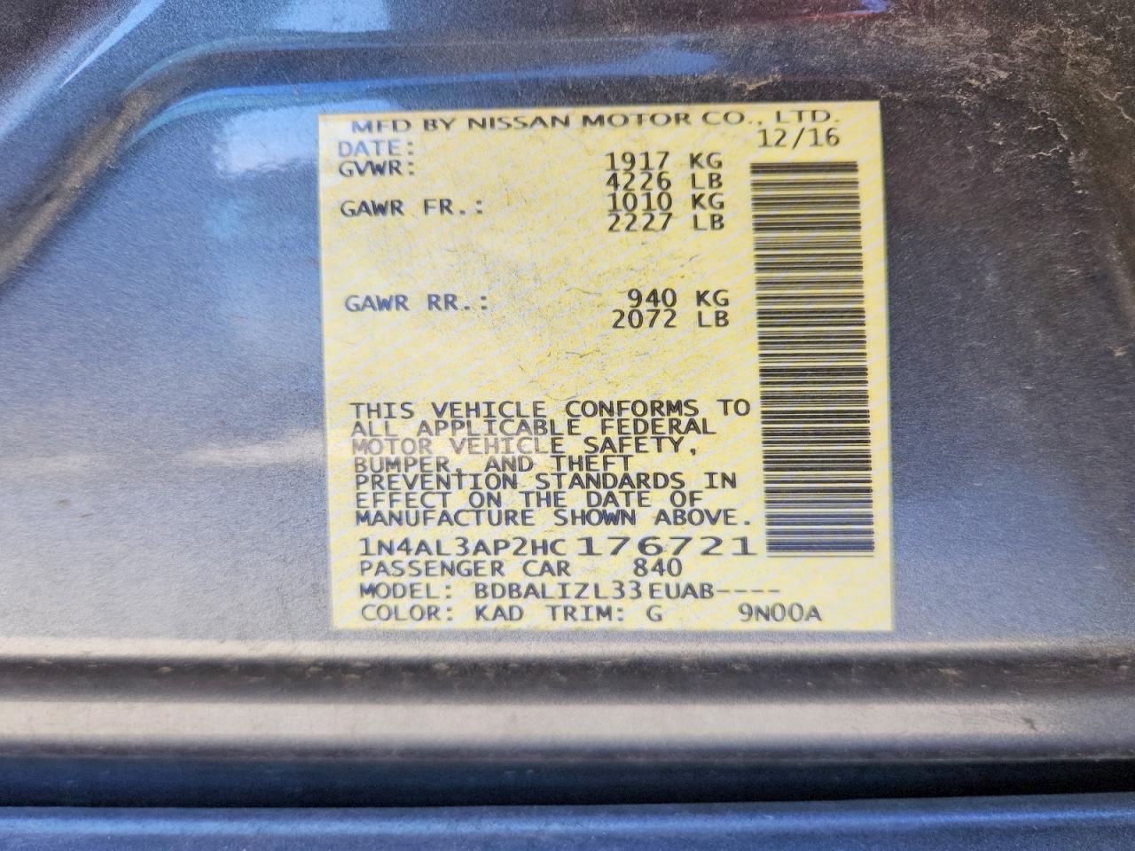 2017 NISSAN ALTIMA 2.5 photo 12