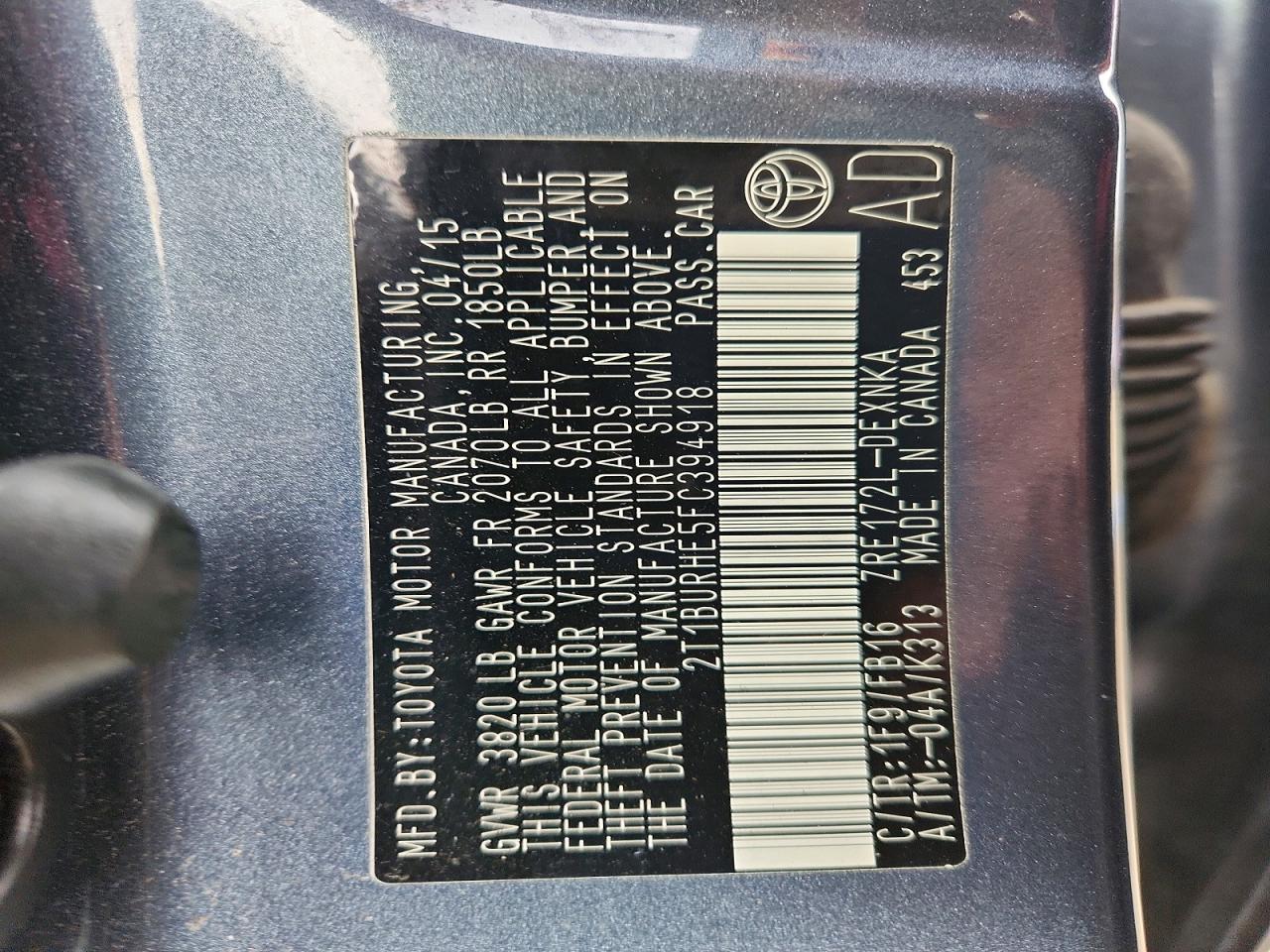 2015 TOYOTA COROLLA L photo 12