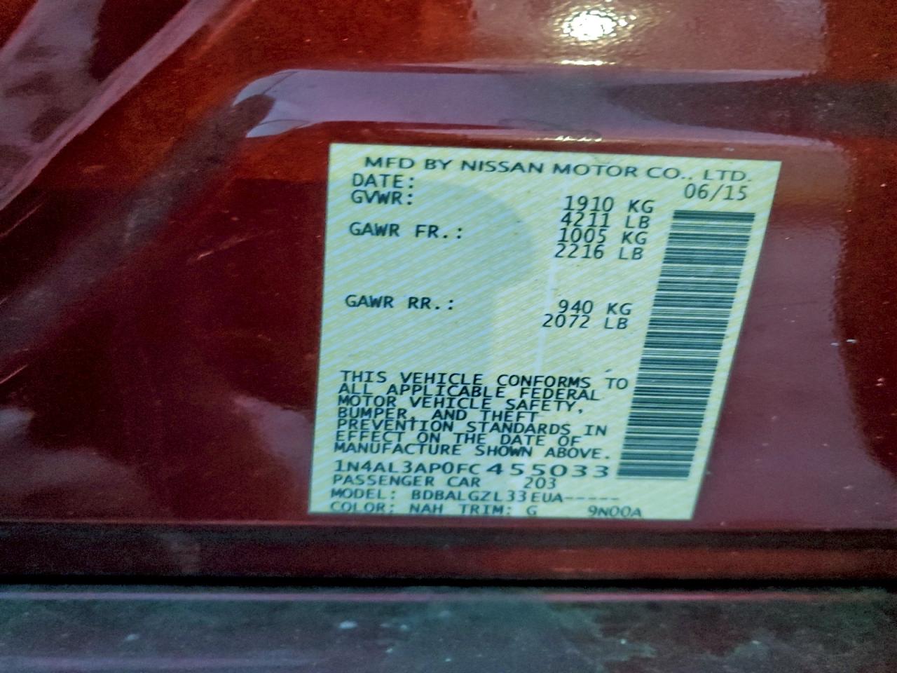 2015 NISSAN ALTIMA 2.5 photo 12