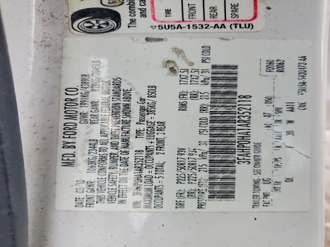2010 FORD FUSION SE photo 12