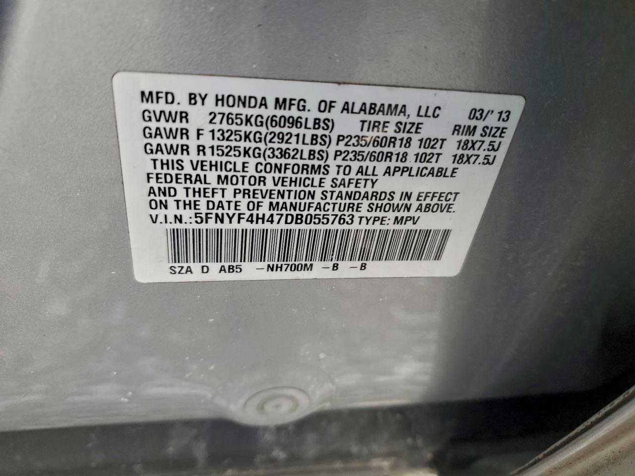 2013 HONDA PILOT EX photo 13