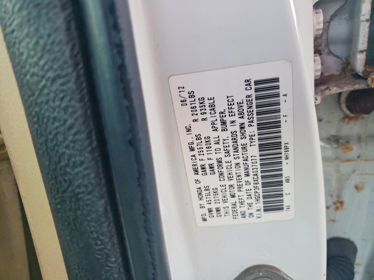 2012 HONDA ACCORD EXL photo 12
