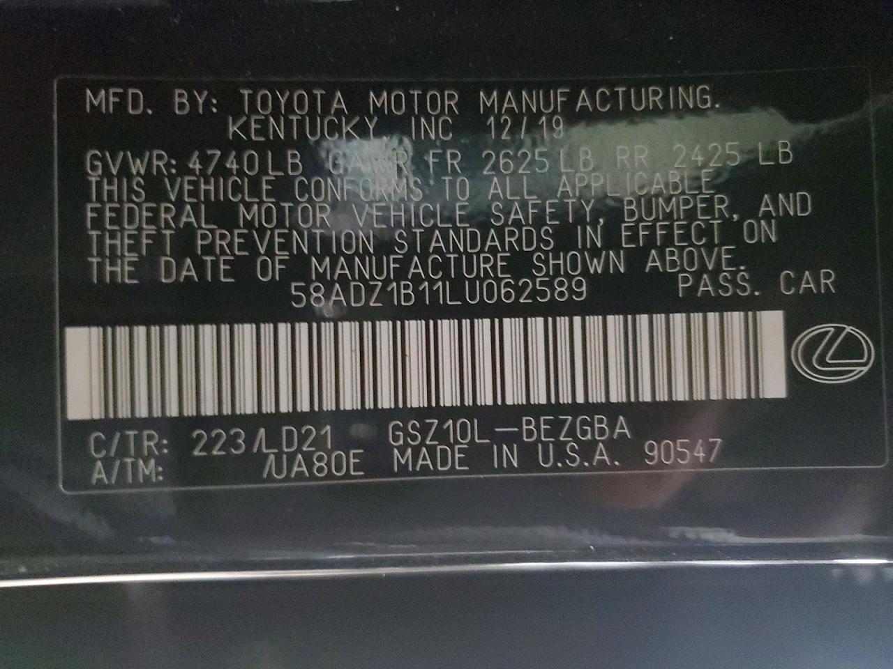 2020 LEXUS ES 350 photo 12