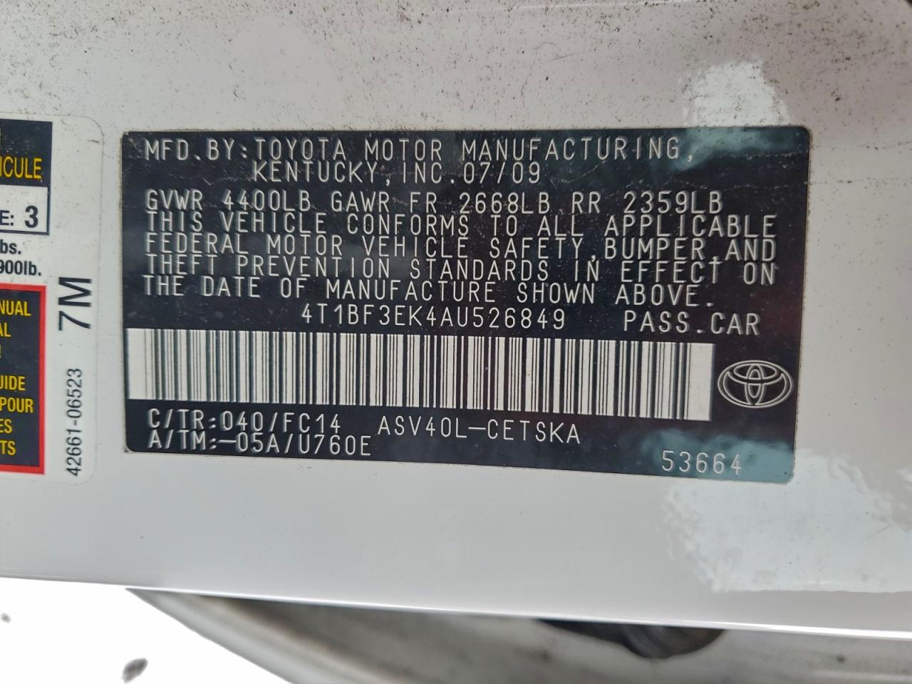 2010 TOYOTA CAMRY BASE photo 12
