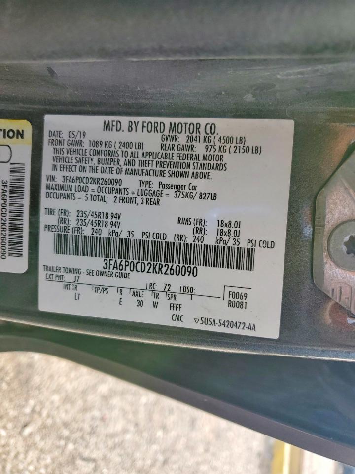 2019 FORD FUSION SEL photo 12