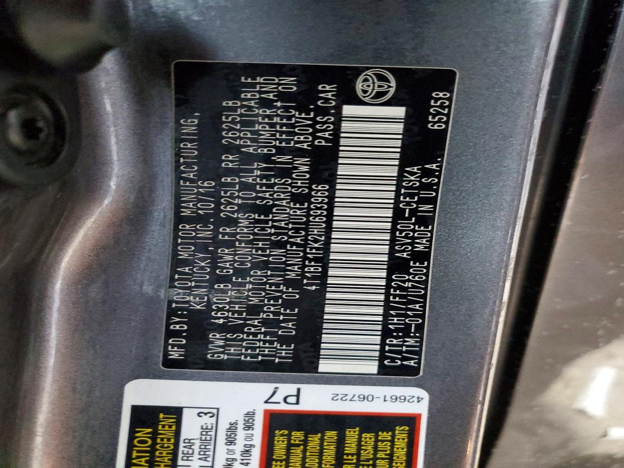 2017 TOYOTA CAMRY LE photo 23