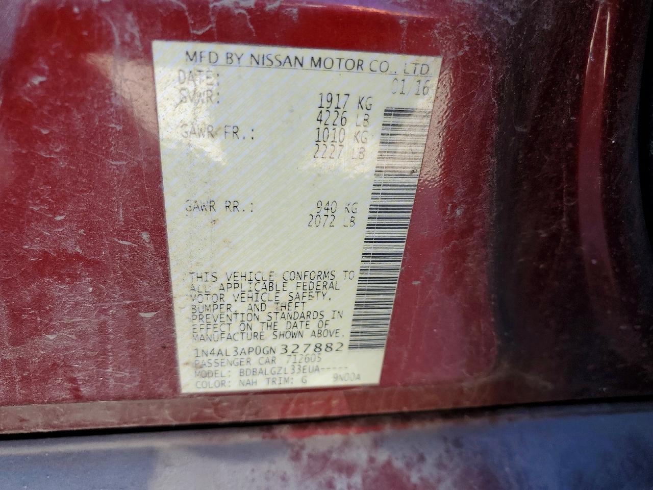 2016 NISSAN ALTIMA 2.5 photo 12