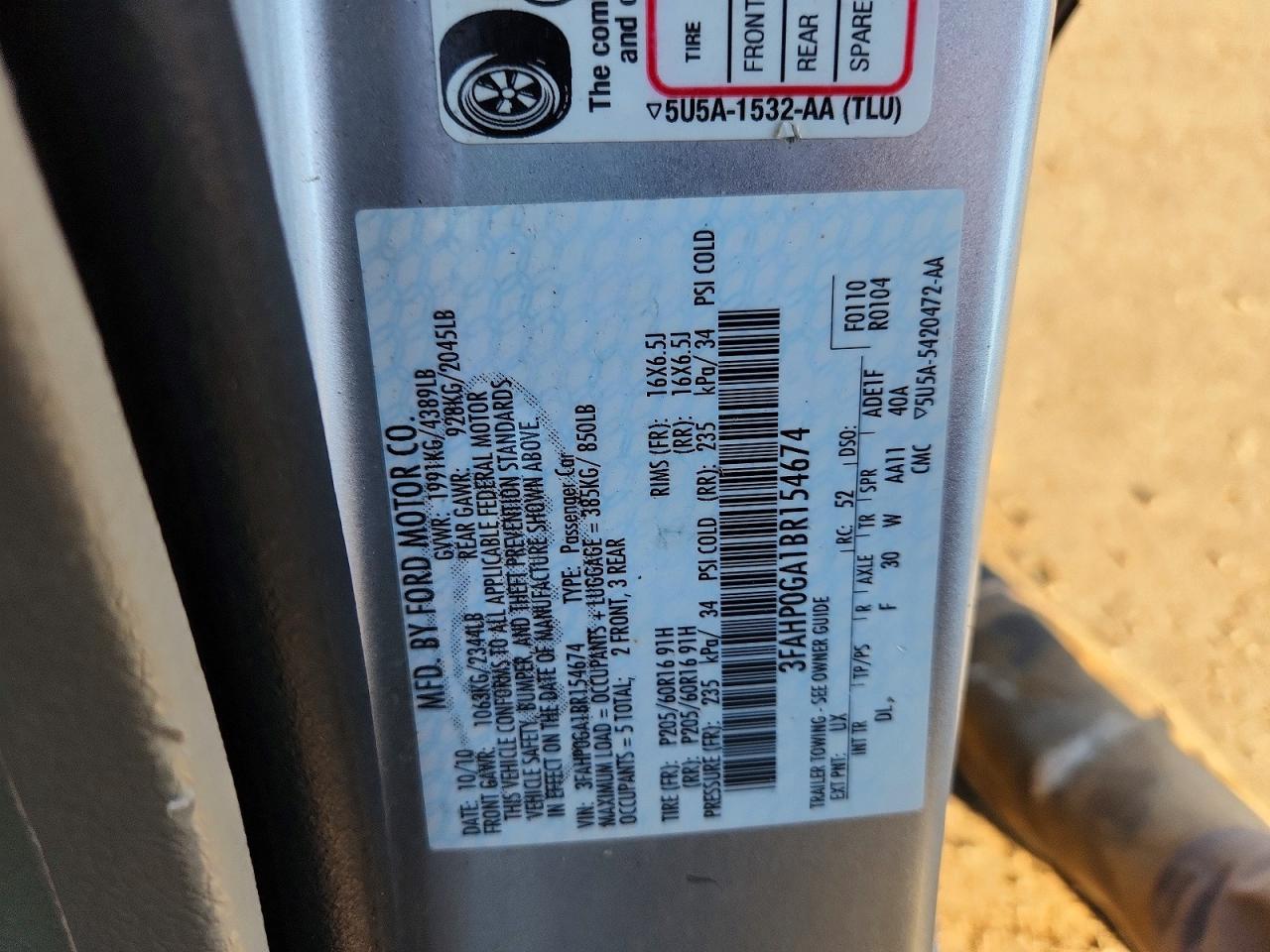 2011 FORD FUSION S photo 12