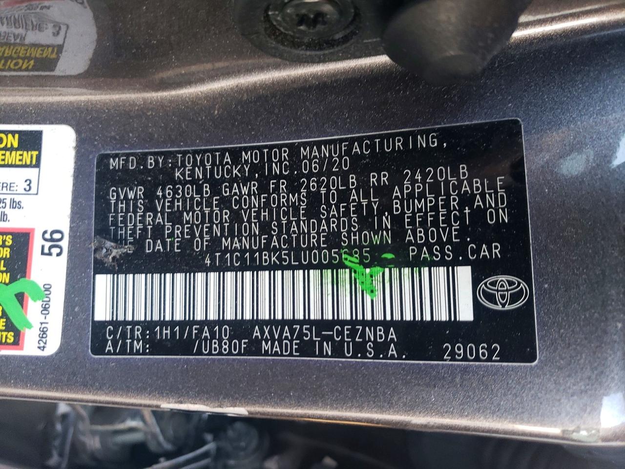 2020 TOYOTA CAMRY LE photo 12